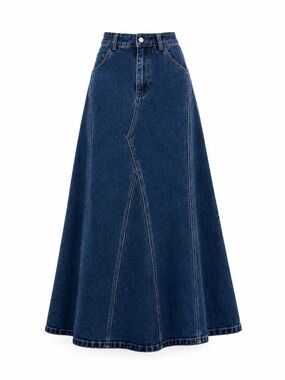 70% Cotton Denim Maxi Skirt Modest A-Line Long Jean Skirt